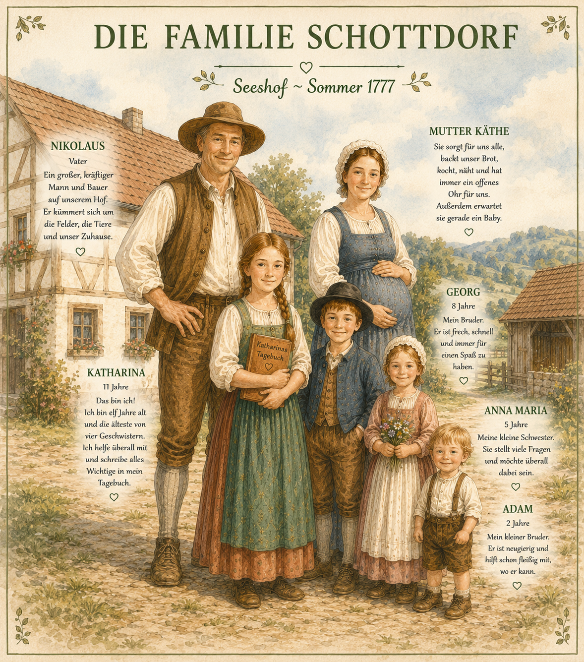 Illustrierte Familie Schottdorf im Seeshof des Jahres 1777